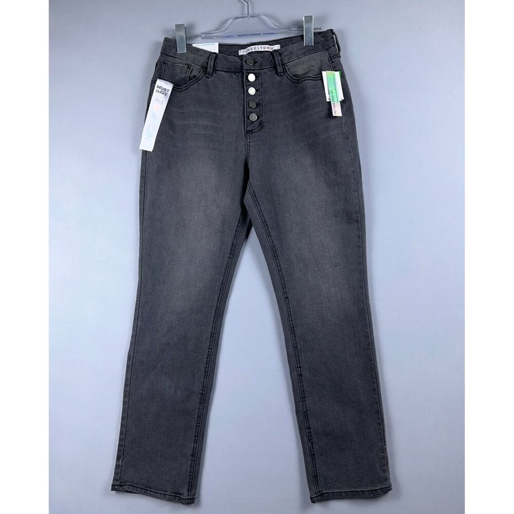 NWT Tinseltown Slim Straight Leg Jeans Womens Size 7/28 High Rise Button Fly Gre